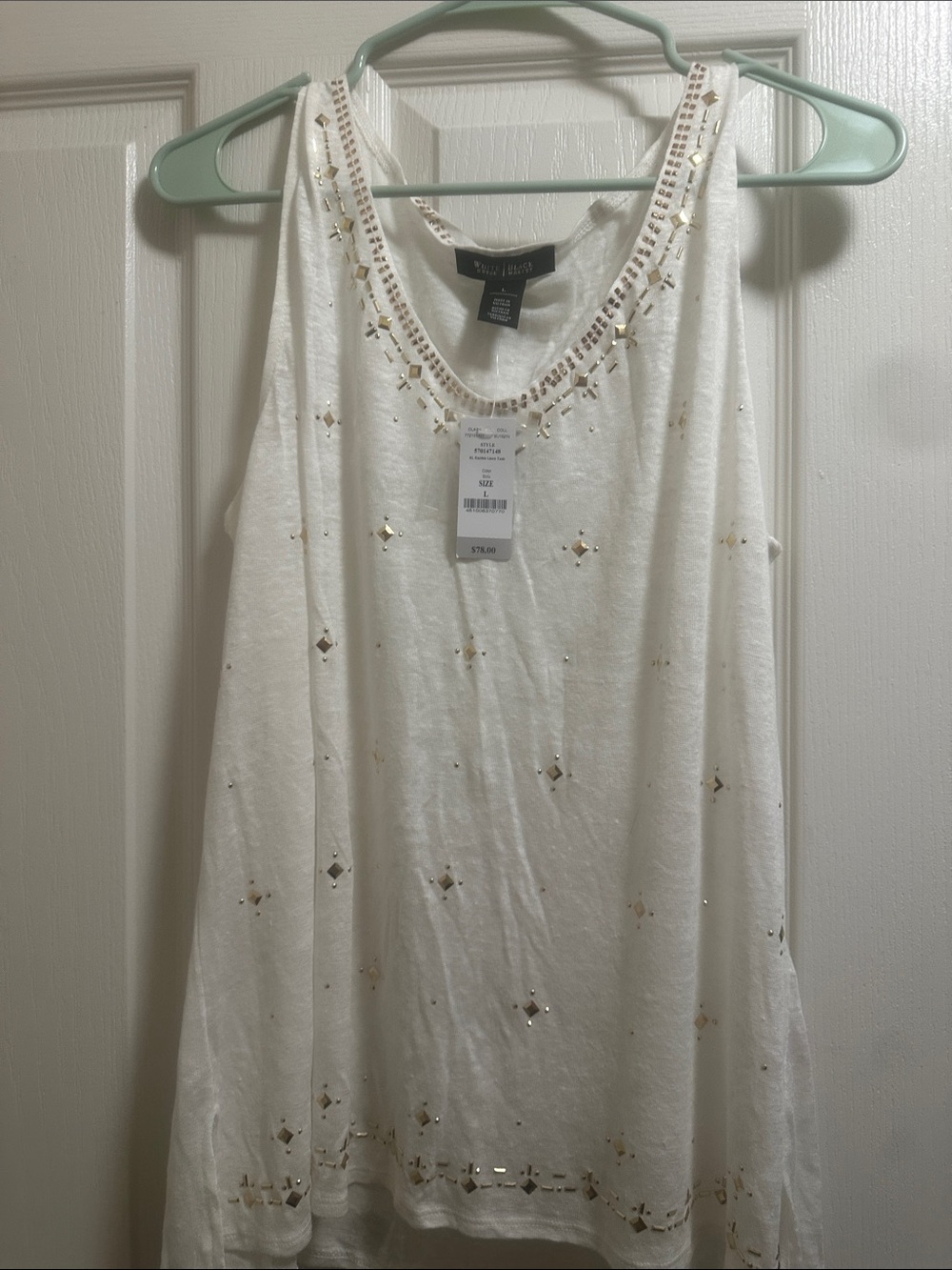 White House Black Market White Tank Top with Gold Stud Accents